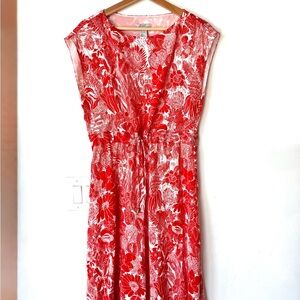 H&M Red Floral Midi Dress sz 6